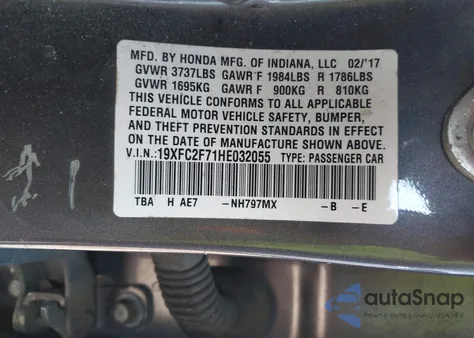 2017 Honda Civic Ex из США, поврежденный, VIN 19XFC2F71HE032055